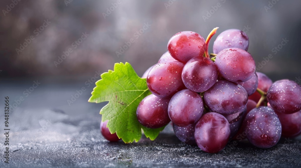 Poster a single bunch of grapes with a soft focus on the background, highlighting the fruit