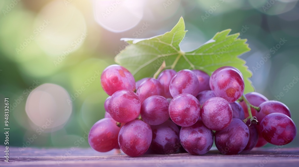 Poster a single bunch of grapes with a soft focus on the background, highlighting the fruit