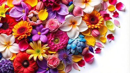 Fototapeta premium Vibrant flower petals in various colors and patterns, isolated on white background