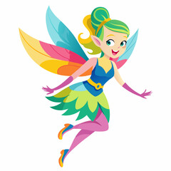 vibrant Flying Fairy on White Background - Vector Art Illustration