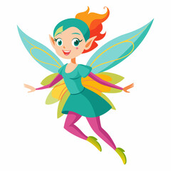 vibrant Flying Fairy on White Background - Vector Art Illustration