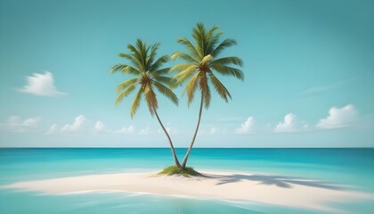 Obraz premium Tropical Island Lonely Beach Travel Holiday Background Blue Clear Water Palms Sky Clouds