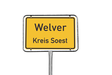 Ortstafel, Welver, Kreis Soest freigestellt als PNG-Datei, (Symbolbild)