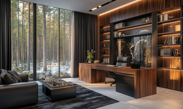 Luxurious modern minimalist study room design, interior design, template