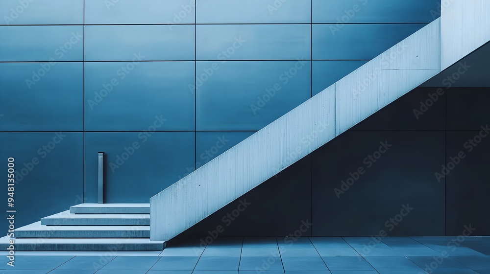 Poster modern architectural staircase with geometric interplay of lines and angles