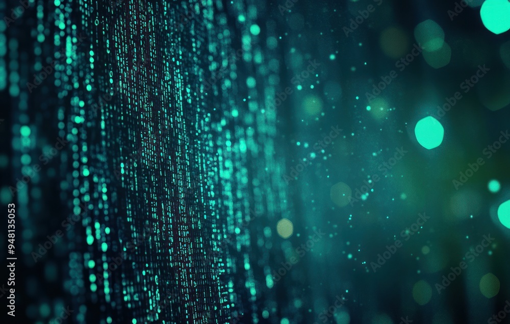 Poster abstract digital art: teal code and bokeh