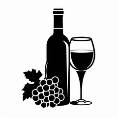 Vector illustration of grape, grape, wine bottle and glass