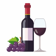 Obraz premium Vector illustration of grape, grape, wine bottle and glass