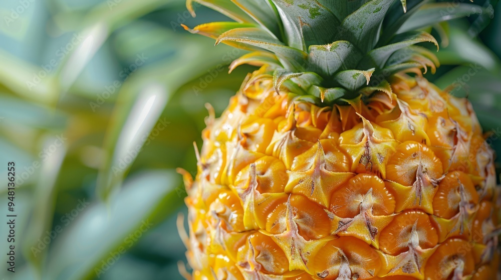 Poster a vivid pineapple texture background with detailed skin and crown, offering a tropical and refreshin