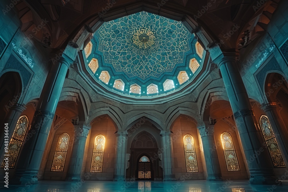 Poster a stunning view of a beautifully designed domed ceiling in a historic building with intricate patter