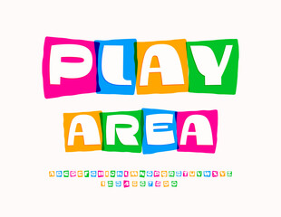 Vector trendy poster Play Area. Creative Colorful Font. Bright cool Alphabet Letters and Numbers set.