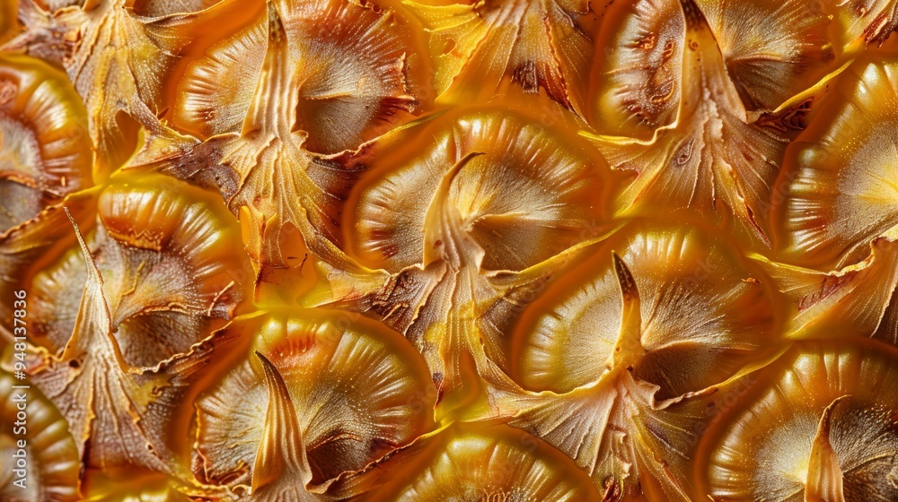 Poster an intricate pineapple skin pattern used as a background, with rich textures and natural colors givi