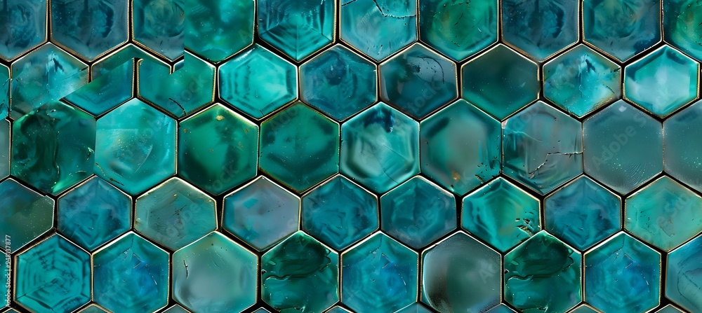Poster green geometric backdrop with abstract hexagonal shapes