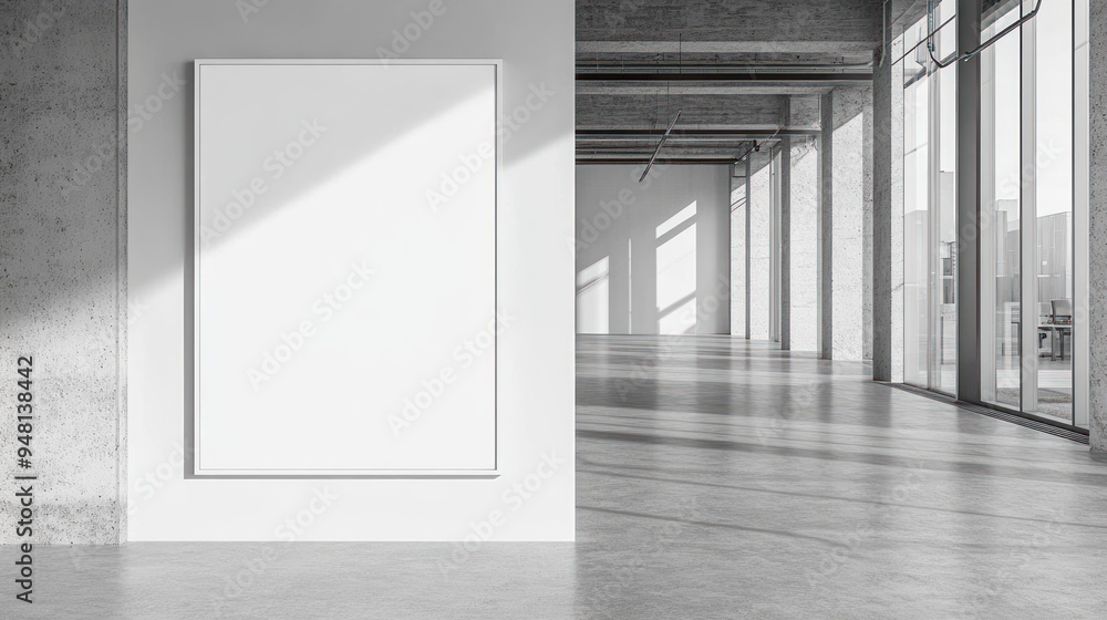 Poster empty loft space with large blank canvas