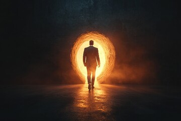 Man Walking Towards Light