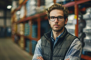 Obraz premium Portrait of a Man in a Warehouse