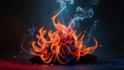 Campfire blazes with burning wood logs bonfire isolated, transparent background.