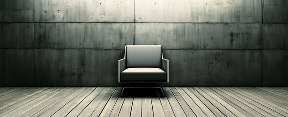 The interior of a living room shows an armchair with a dark wall, and the background consists of an empty dark space.