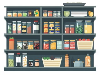 Home organization, neatly arranged pantry, flat design illustration
