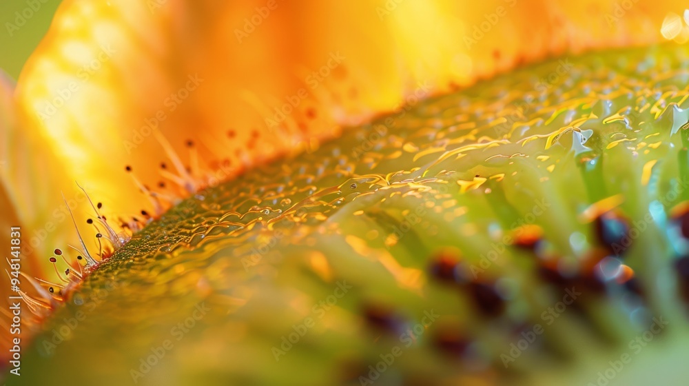 Poster close-up of a single kiwi fruit slice highlighting its vibrant color and detail