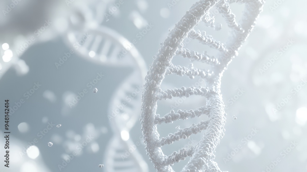 Poster abstract representation of dna strands in a luminous, ethereal setting.
