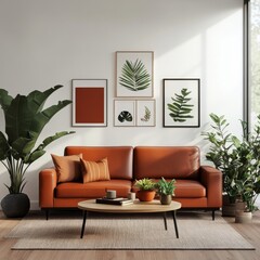 Living room design concept in Scandinavian style using daylight, image generated by AI