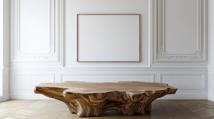 Rustic accent pieces are incorporated into this minimalist living room interior design.