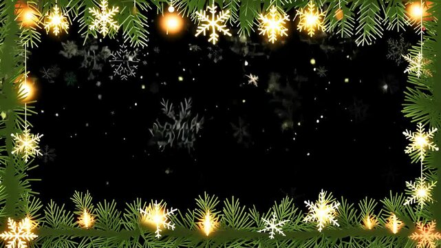 Christmas Tree Border with Falling Snow on Alpha Background