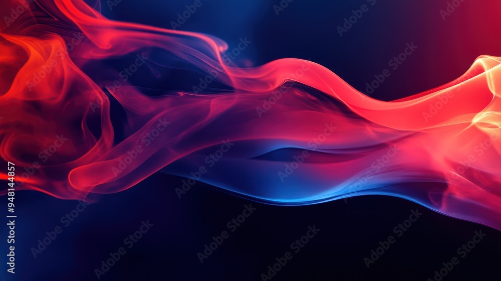 Poster a vibrant display of flowing red and blue smoke, creating a dynamic and abstract visual effect.