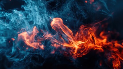 Fototapeta premium Dynamic swirls of blue and orange smoke create a mesmerizing visual effect, evoking a sense of energy and transformation.