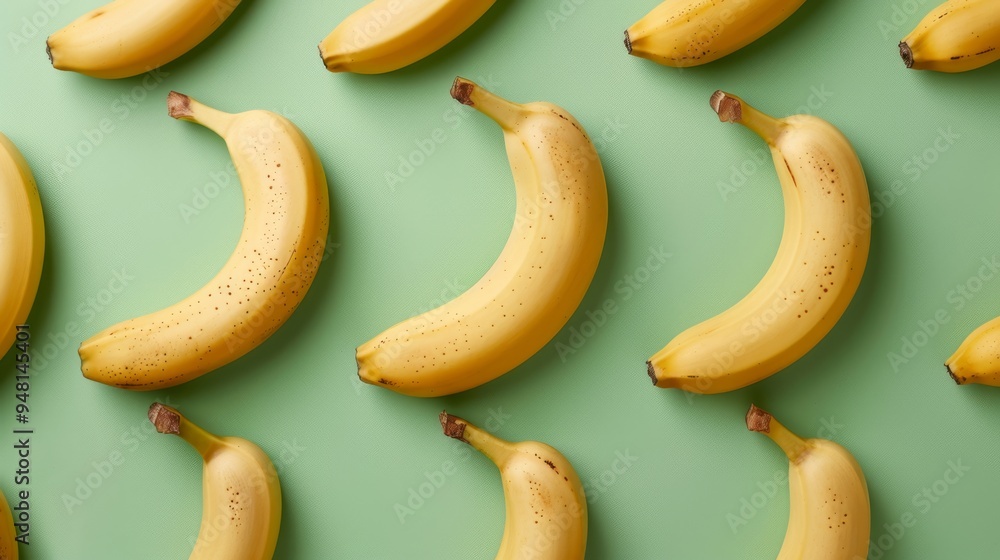 Aufkleber fresh bananas arranged in a pattern on a vibrant green background