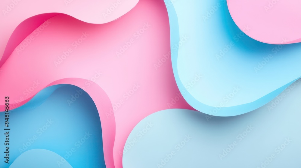 Poster abstract wavy paper design featuring soft pink and blue colors creating a calming and modern aesthet