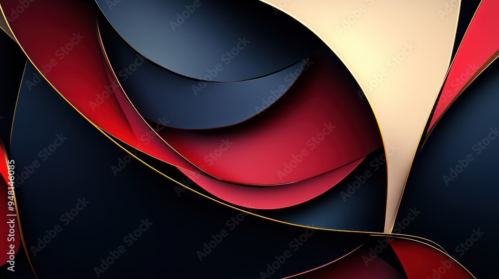 Poster abstract waves of red, blue, and cream colors create a dynamic visual experience.