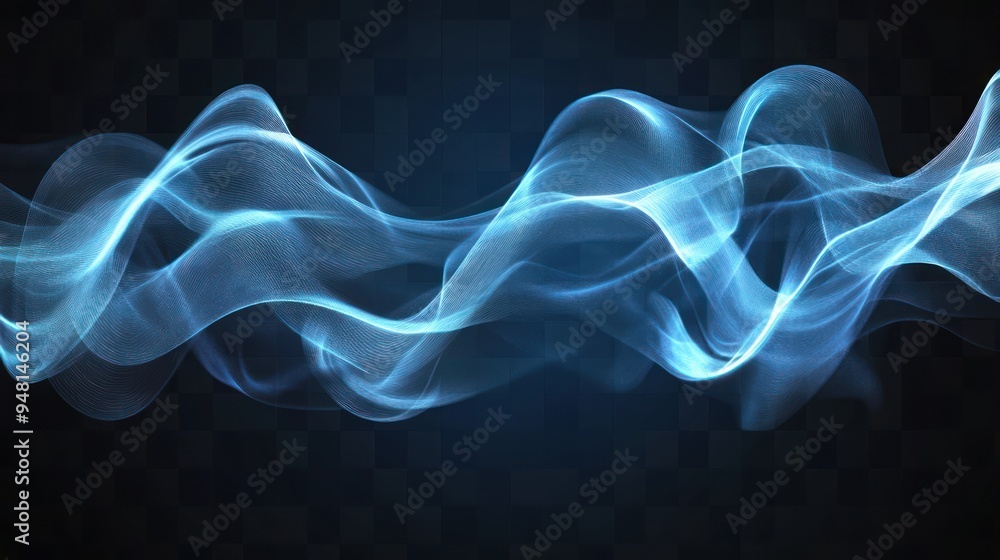 Poster A mesmerizing wave of blue light flows gracefully against a dark background, creating a dynamic and ethereal atmosphere.