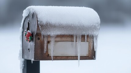 Frozen mailbox with holiday decorations creating a high contrast and clear outline