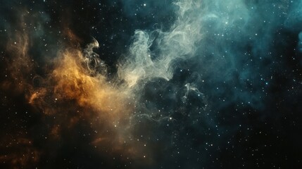 Obraz premium A stunning cosmic scene featuring vibrant orange and turquoise nebulas swirling in the depths of space.