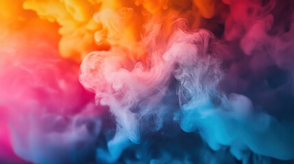 Fototapeta premium Colorful smoke patterns swirl in vibrant hues of orange, pink, and blue, creating an ethereal and dynamic abstract background.