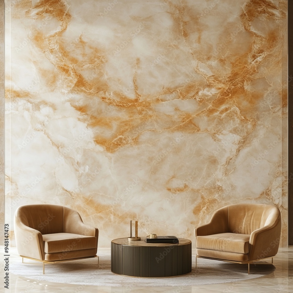 Poster creating a mock up of a modern style luxury living room and wall pattern as the background, using a 