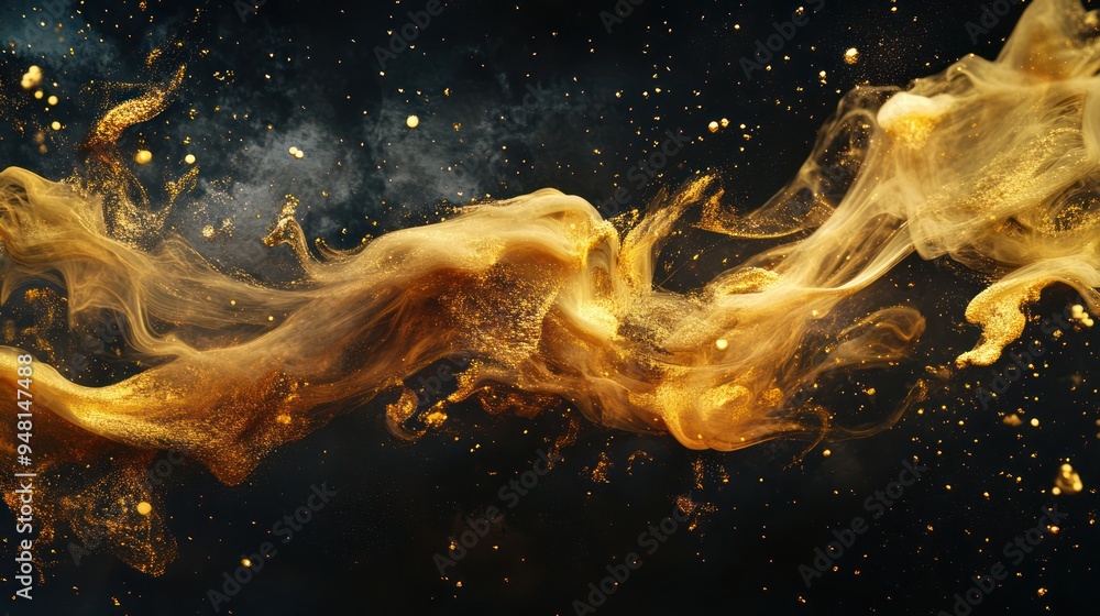Aufkleber an ethereal swirl of golden liquid forms a captivating pattern against a dark background, creating a