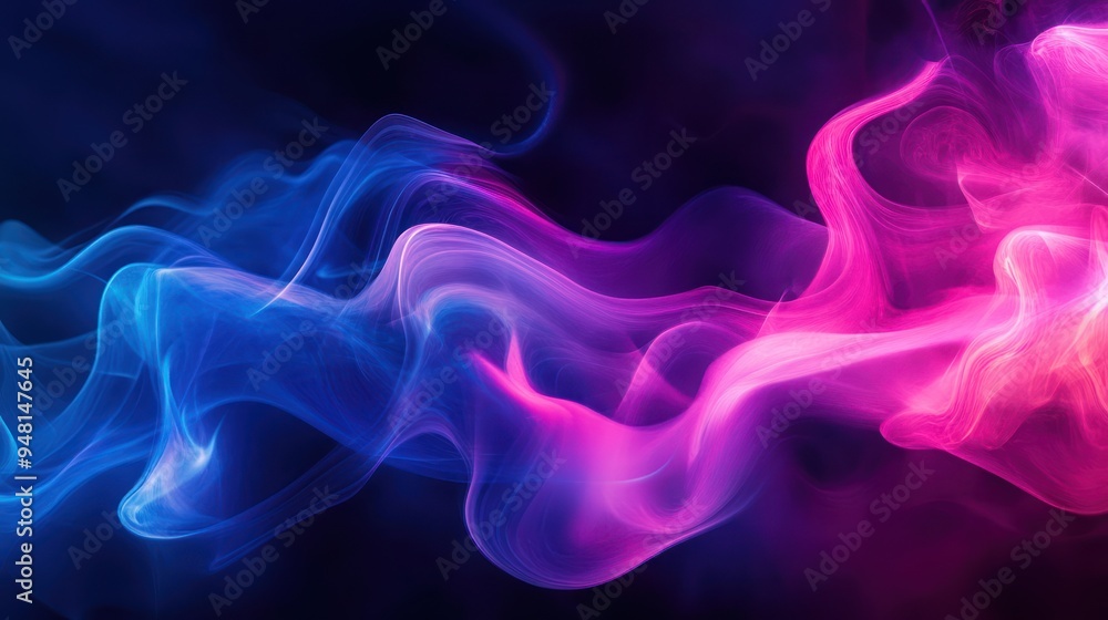 Aufkleber abstract waves of blue and pink smoke intertwining against a dark background, creating a serene yet 