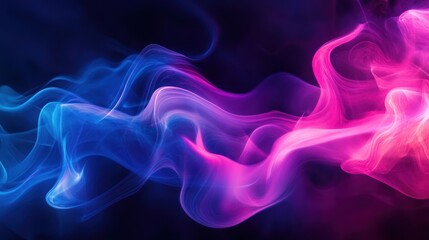 Obraz premium Abstract waves of blue and pink smoke intertwining against a dark background, creating a serene yet dynamic visual effect.