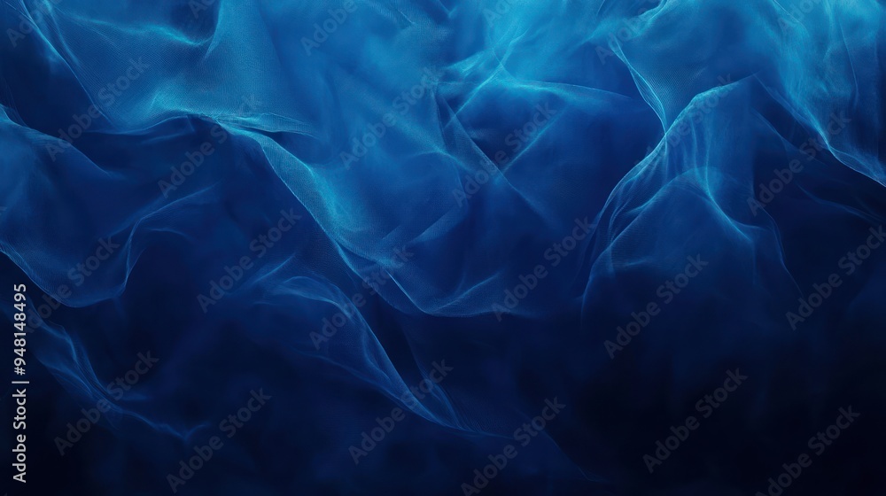 Poster abstract blue waves of flowing fabric create a serene and ethereal atmosphere.
