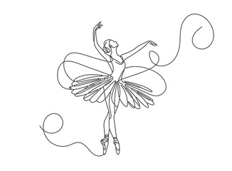 continuous one-line drawing for a young ballerina female artist with editable stroke illustration design © Ali