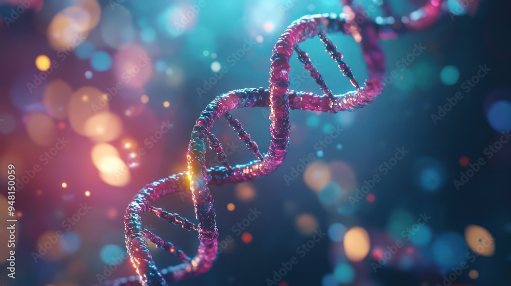 Aufkleber a vibrant, abstract representation of a dna double helix, illuminated with colorful bokeh effects in