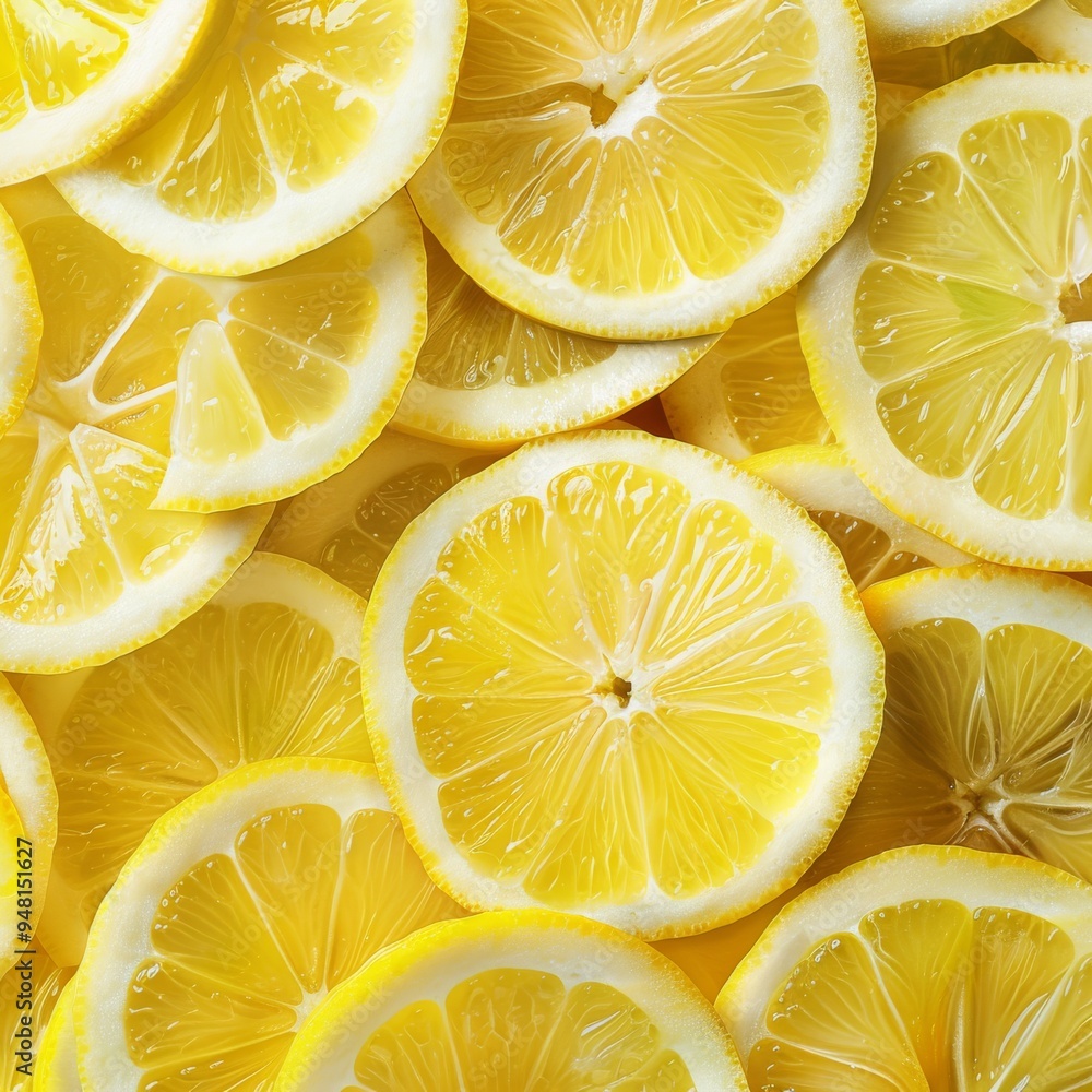 Aufkleber Lemon background featuring a pattern of lemon wedges and slices with varying textures, creating a visually appealing and fresh design