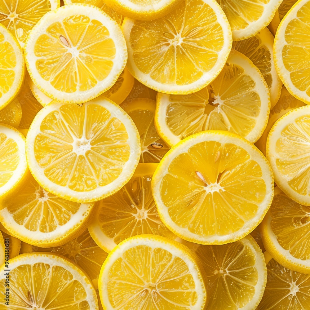 Poster Lemon background featuring a pattern of lemon wedges and slices with varying textures, creating a visually appealing and fresh design