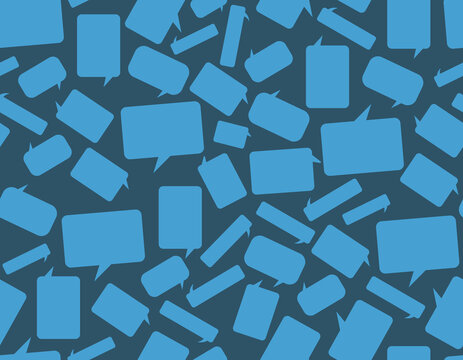 Seamless blue speech and thought bubbles pattern of various sizes and shapes on wide scale background, simple text boxes background, vector illustration