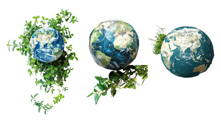 Earth Day concept isolated on a transparent background, featuring elements that symbolize environmental protection and sustainability for eco-friendly designs