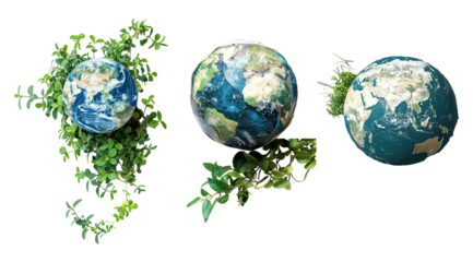 Earth Day concept isolated on a transparent background, featuring elements that symbolize environmental protection and sustainability for eco-friendly designs