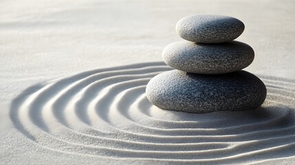 Zen Stone Garden with Raked Concentric Circles Evoking Tranquility and Mindfulness